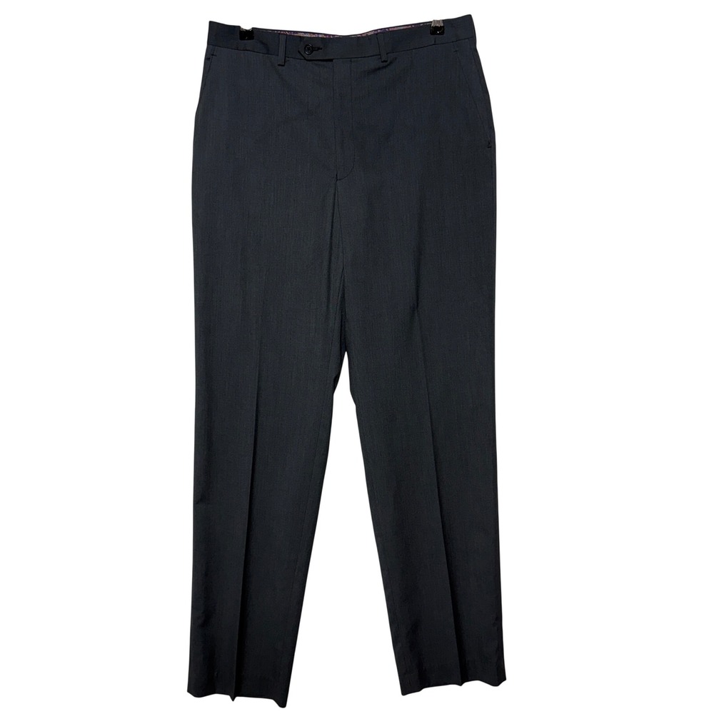 Tallia Dress Pants Mens 34x34 Charcoal Gray Trousers Flat Front Rayon Career